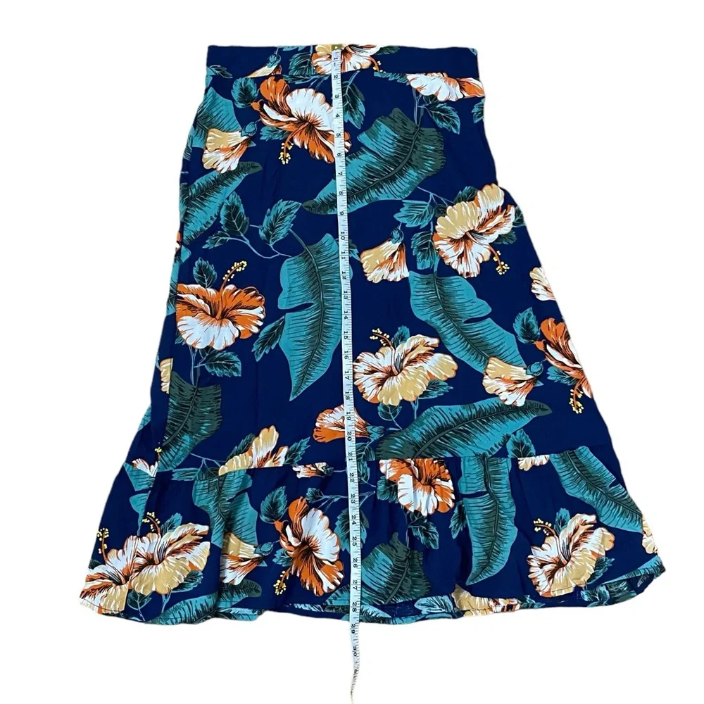 No Brand 100% Rayon Tropical Floral 2 Piece Crop Top Chic Skirt Set Blue‎